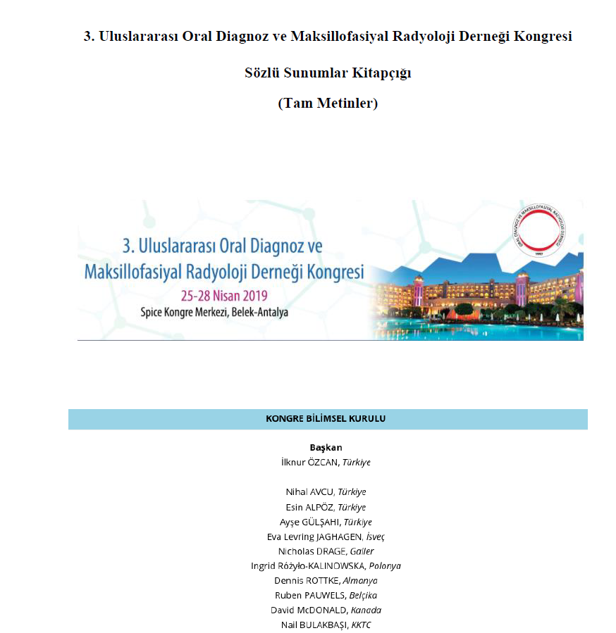 3rd International Oral Diagnosis and Maxillofacial Radiology Association Congress - Oral Presentations Booklet